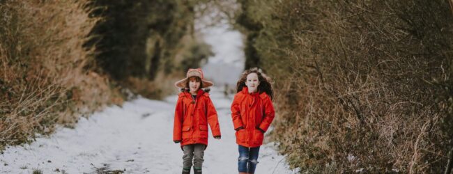 children on winter walk